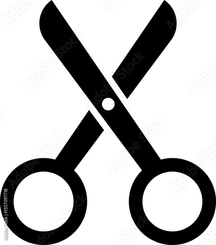 Crisp, bold black silhouette of scissors on white background.  Perfect for websites, apps, or print designs needing a simple, versatile cutedit symbol.  Clean lines ensure readability at any size.