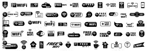 Free wifi badge collection. Free wifi label set. Vector illustration