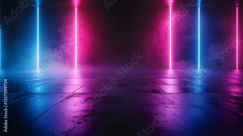 Wallpaper Mural Abstract game background with blue pink light. Suit for sport and gaming competition. 3d technology abstract neon light background. Empty space scene, spotlight, dark night Torontodigital.ca