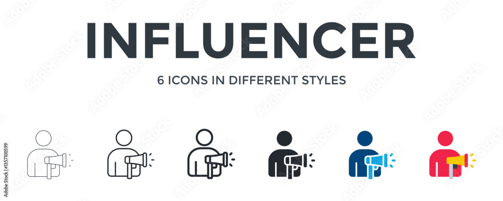 Influencer Icon In Different Style Vector Illustration. Designed In Thin Line, Regular Line, Bold Line, Glyph, Color Fill, And Flat Style Can Be Used For Web Influencer Icon In Different Style Vector Illustration. Designed In Thin Line, Regular Line, Bold Line, Glyph, Color Fill, And Flat Style Can Be Used For Web