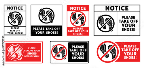 Please take off your shoes attention message signs