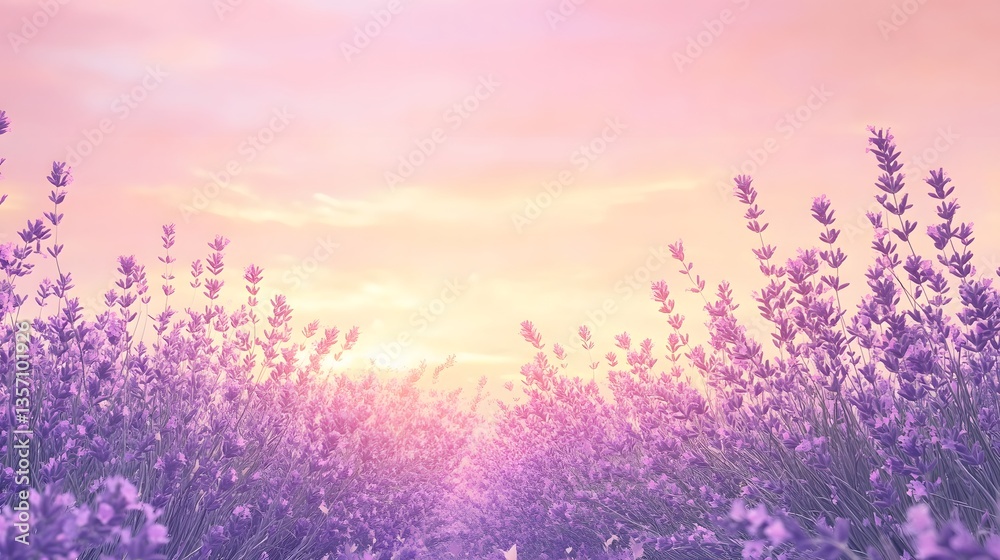 Naklejka premium lavender field at sunset