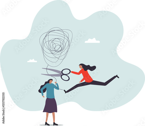 Reduce anxiety or stress, psychotherapy to cure mental health problem or depression, relaxation or relief to cure overworked.character for design.