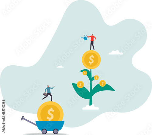 Investment growth, wealth management or savings to gain interest, passive income or harvest profit or dividend, earning money or prosperity.character for design.
