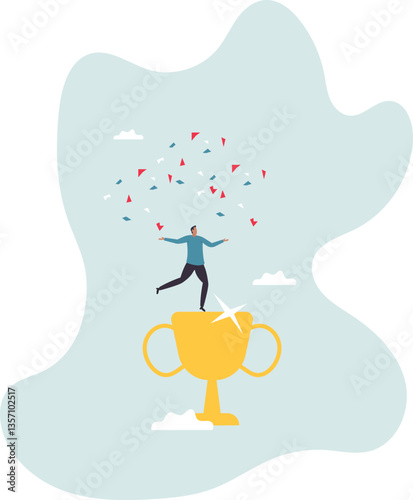 Celebrate work achievement, success or victory, winning prize or trophy, challenge or succeed in business competition.character for design.
