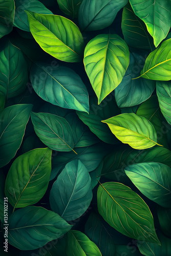 Wallpaper Mural A vibrant green foliage background showcasing a variety of fresh green leaves. Torontodigital.ca