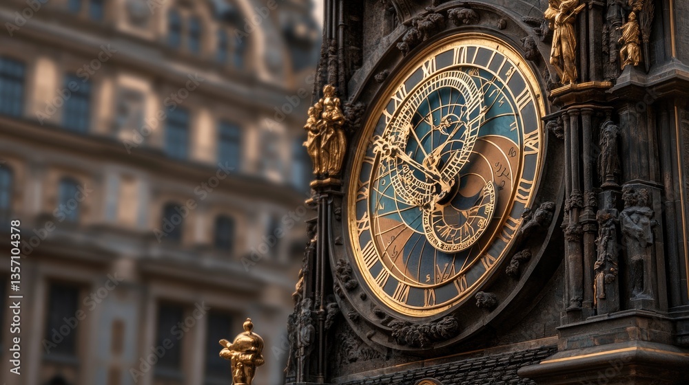 Obraz premium Elaborate Clock Face with Golden Details and Historical Architecture