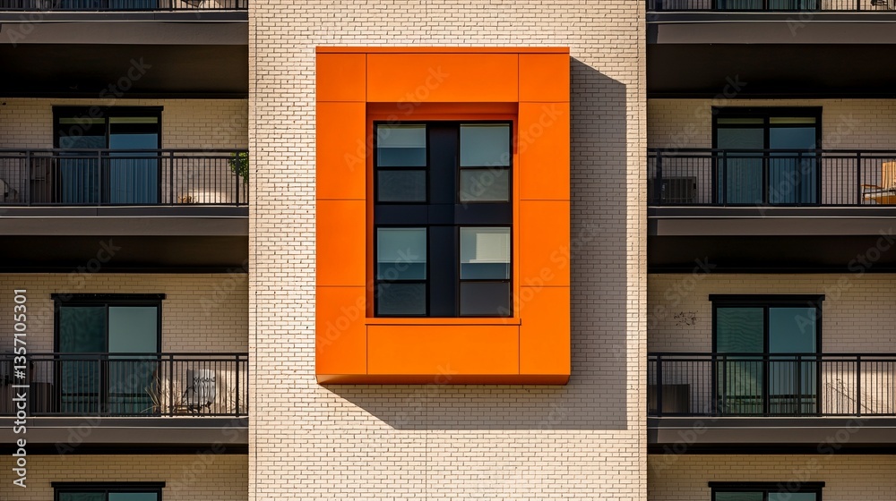 Obraz premium A modern apartment building's facade, set amidst an urban landscape, boasts balconies and a minimalist aesthetic, frequently photographed in the architectural genre