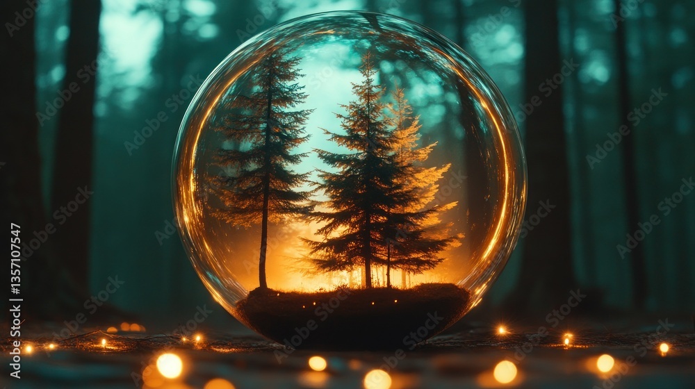 custom made wallpaper toronto digitalCrystal ball forest scene, trees within, mystical forest background,  evening, for nature poster or desktop
