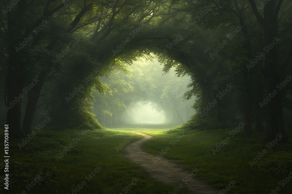 Fototapeta premium Mystical Forest Path for Sunlit Clearing.