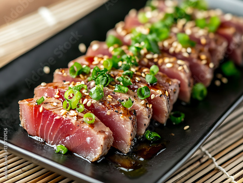 A traditional Japanese presentation of tuna tataki