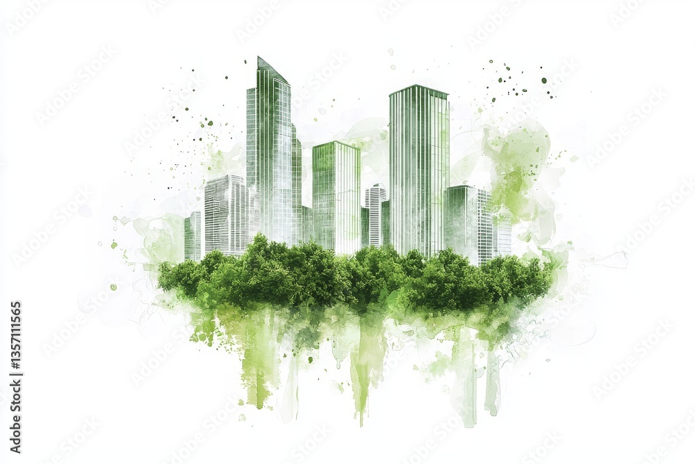 Fototapeta premium Green Building Sketch Promoting Sustainable Urbanism, Clean Public Infrastructure, and Walkability, Stock’ becomes ‘Stock Illustration of Green Buildings, Promoting Walkability, Sustainable Urbanism