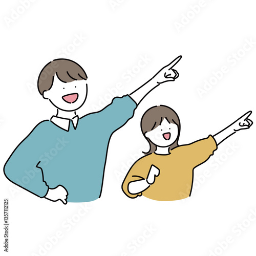  お父さんと女の子「進め！」