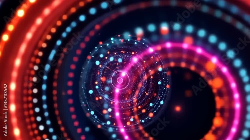 Hypnotic swirling lights and particles create a mesmerizing visual vortex.