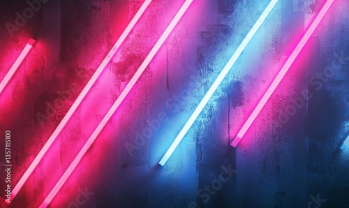 neon lights with bright colors and patterns on a dark background, with a rough surface
