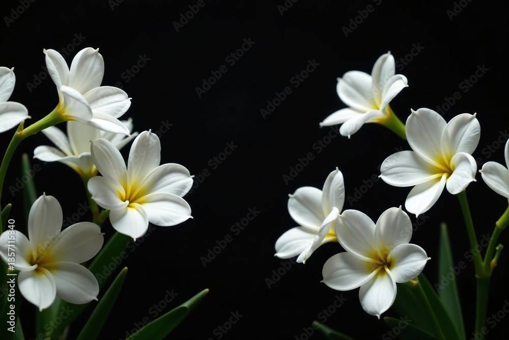 Fototapeta premium An elegant display of white flowers against a bold black backdrop, contrast, flowers