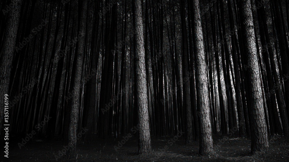 Fototapeta premium Monochromatic Forest: A Dark and Mysterious Pine Woods