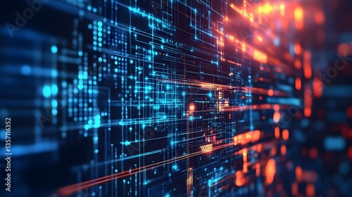 Wallpaper Mural Cyber Circuitry: A vibrant and intricate digital abstract, showcasing the complex interconnectivity of the technological world with lines and data streams. Torontodigital.ca