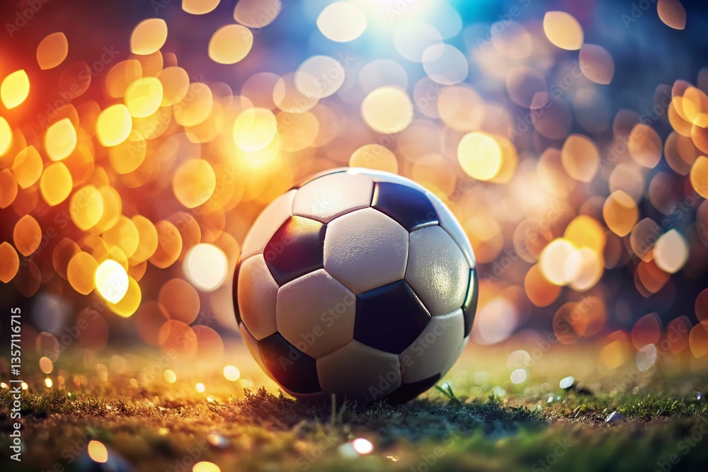 Naklejka premium Bokeh Soccer Ball Close-up: Dynamic Sports Photography