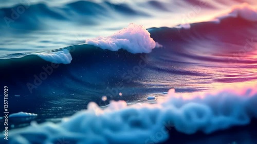 Tranquil Ocean Waves Gently Crashing at Sunset, Creating a Serene Coastal Atmosphere