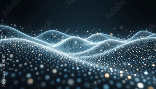 Digital Wave Elegance: A mesmerizing digital wave of shimmering particles undulates across a dark expanse, embodying the fluidity and complexity of the digital age.