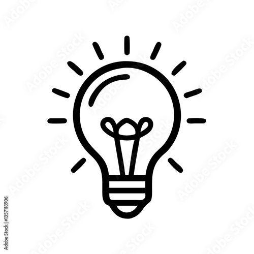 Simple black line art illustration of a lightbulb, radiating inspiration.