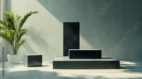 Wallpaper Mural a contemporary product display setup with a potted plant Torontodigital.ca
