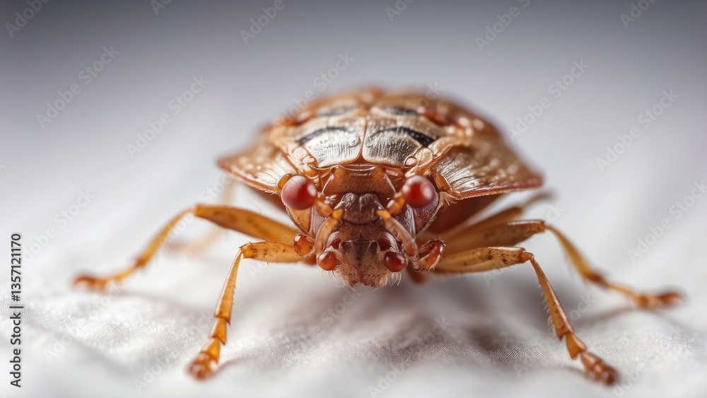 Naklejka premium A close-up shot of a bed bug magnified through a handheld magnifying glass placed on a white