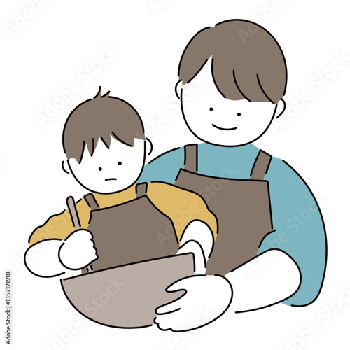 料理をするお父さんと男の子