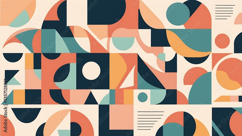 Retro-inspired geometric shapes in muted colors. Retro-inspired geometric shapes in muted colors.