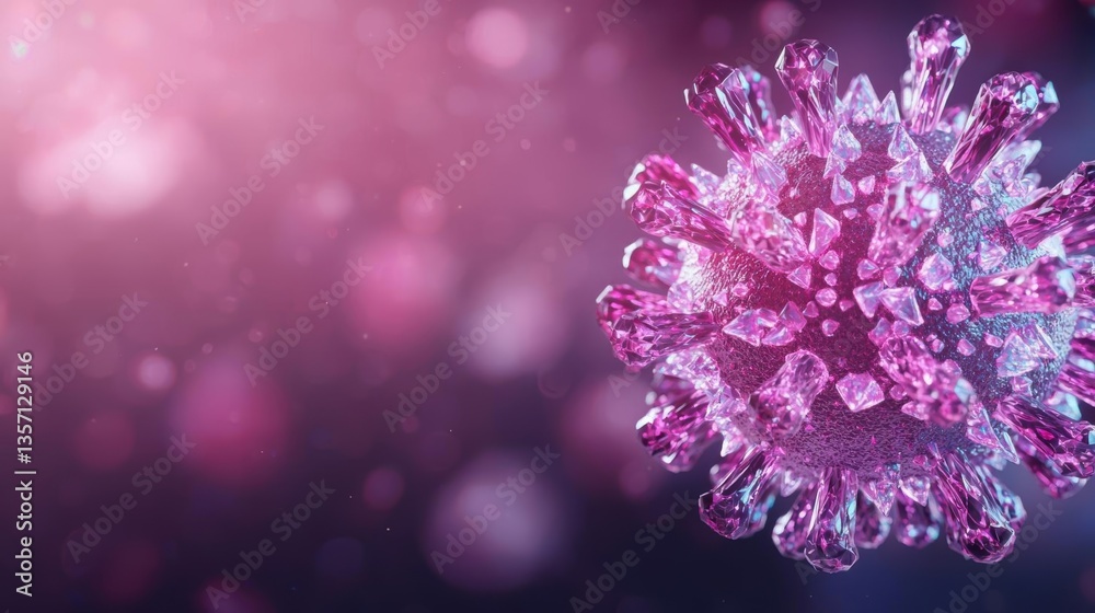 Hyperrealistic virus particle encrusted with crystals, emanating a dangerous yet mesmerizing aura Hyperrealistic virus particle encrusted with crystals, emanating a dangerous yet mesmerizing aura