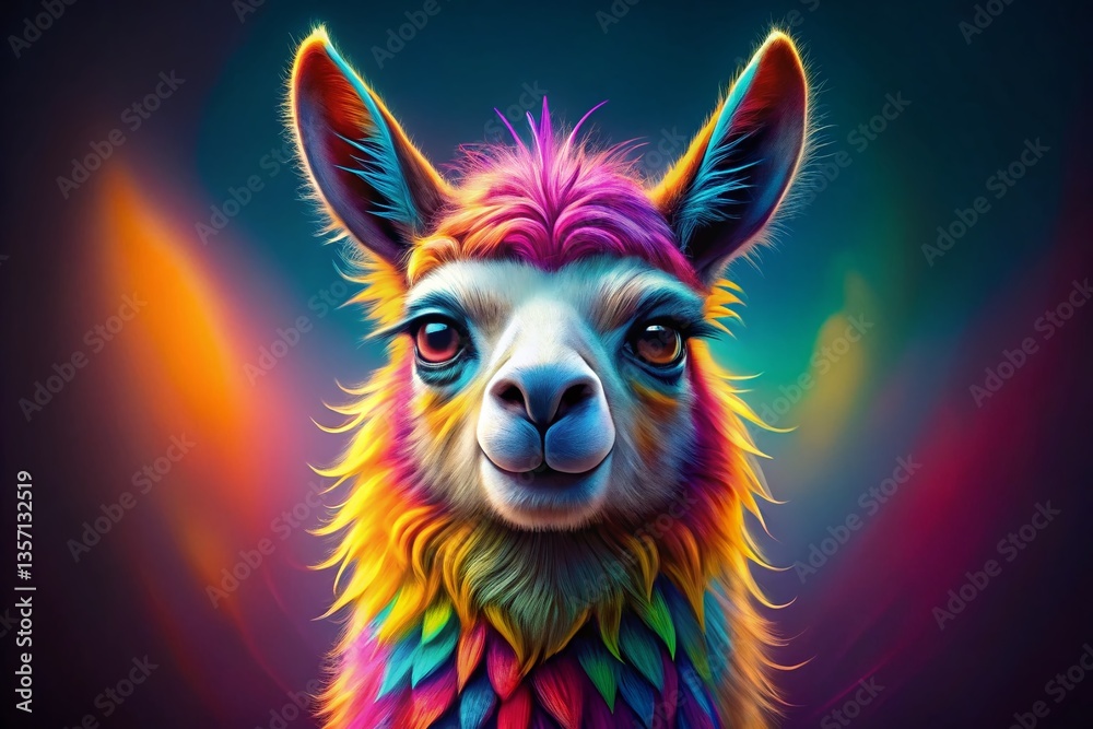 Fototapeta premium Adorable Cartoon Llama Portrait, Happy Andean Animal Illustration