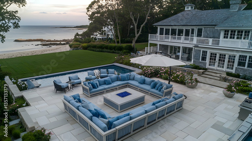 Coastal mansion patio sunset luxury seating