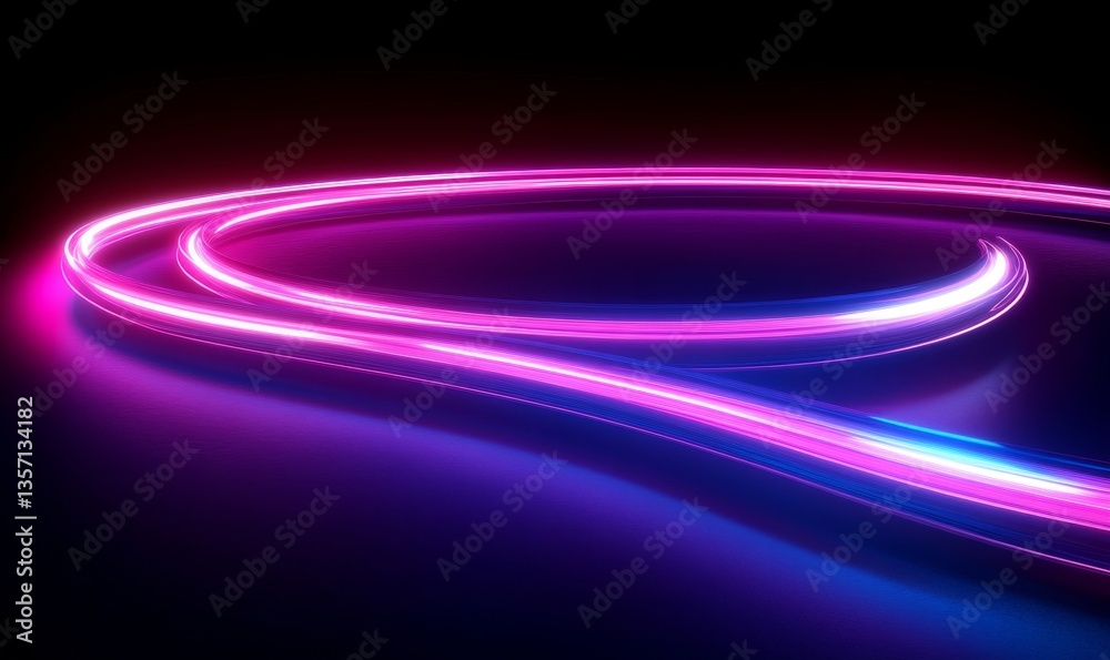 A neon light curved in the dark with colorful tones A neon light curved in the dark with colorful tones