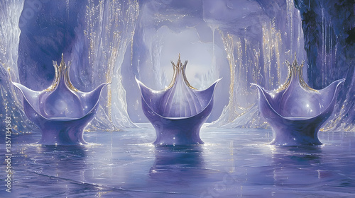 Crystal Thrones in a Glowing Cave; Fantasy Setting