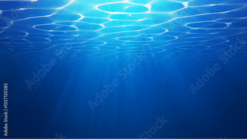 Underwater scene deep blue ocean nature background. Underwater aquatic abstract blue marine