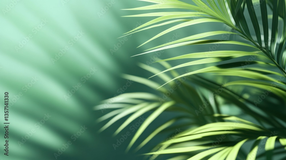 Obraz premium Lush green palm leaves casting shadows on a soft background