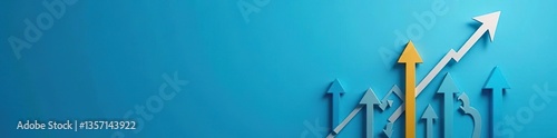 Arrows symbolizing growth and progress on blue background,  motivation, vector