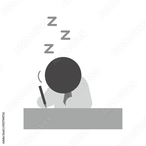 書き物しながら居眠りしている会社員のピクトグラム素材