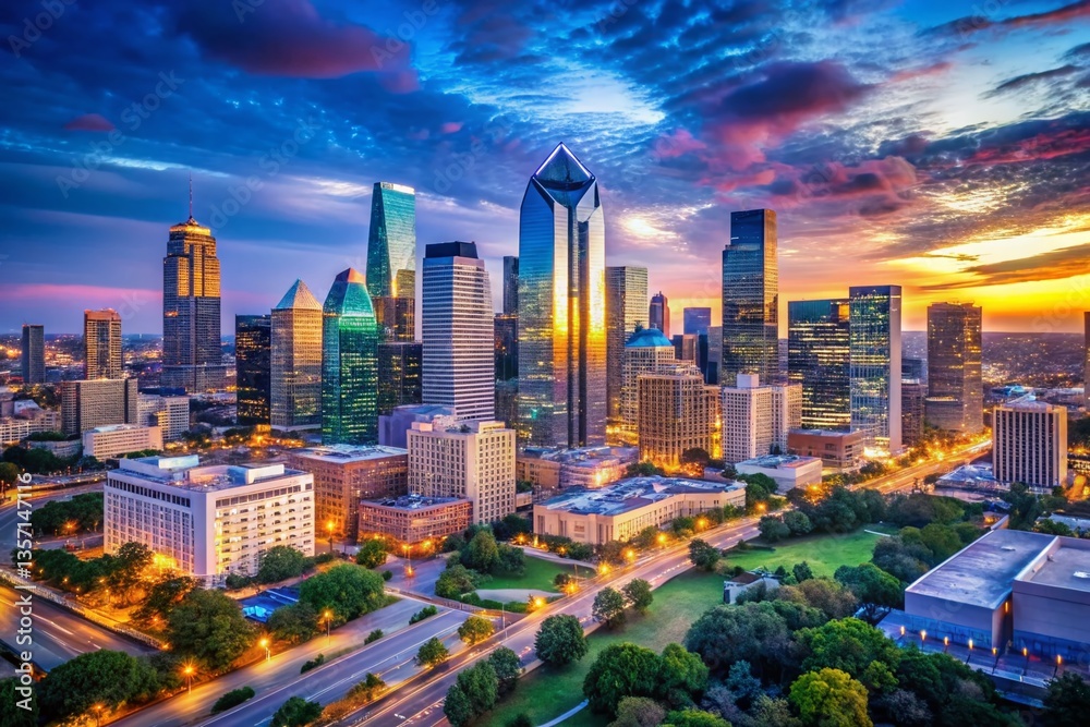 Obraz premium Dallas Skyline Night Photography - Blue Hour Cityscape