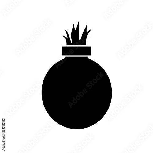 Black and white round bomb icon with a lit fuse, representing danger, explosion, or warning in a minimalistic style.