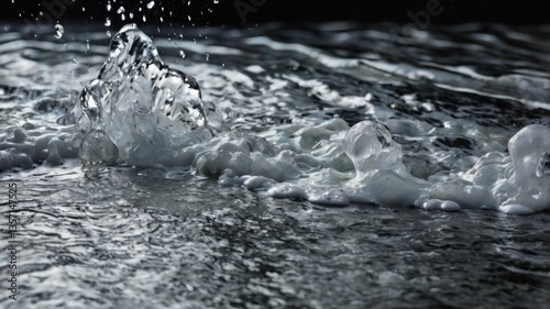 A dynamic and textured background showing foamy water flowing over rough, rocky surfaces, capturing the movement and power of nature.