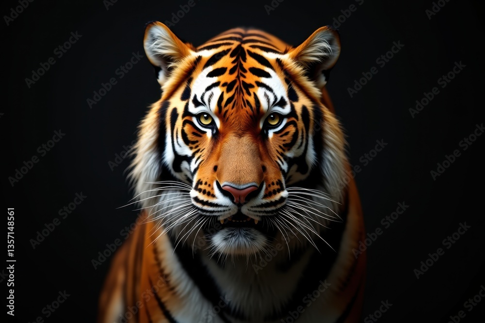 Fototapeta premium Majestic tiger portrait in dramatic lighting