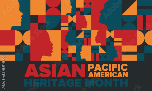 Asian Pacific American Heritage Month. Celebrated in May. It celebrates the culture, traditions and history of Asian Americans and Pacific Islanders in the United States. Poster, card, banner. Vector