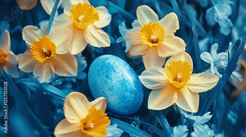 Vibrant Easter Egg Among Yellow Daffodils Symbolizing Springtime Renewal and Hope for New Beginnings
