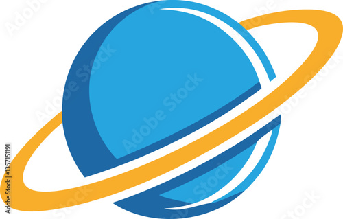 This clean vector graphic depicts a stylized planet with a prominent ring, ideal for representing space, science, education, or astronomy.