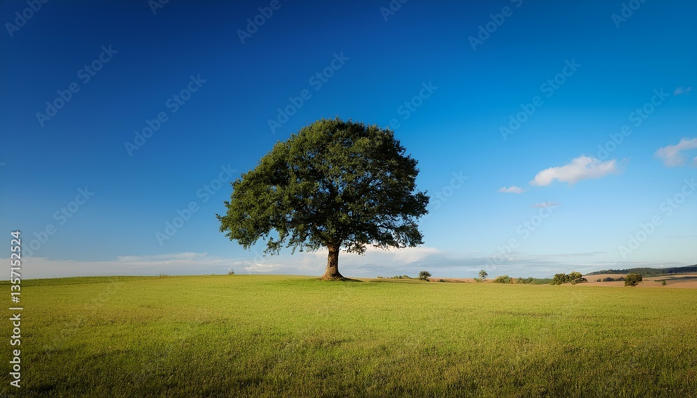 Obraz premium lonely tree in the field with blue sky background.