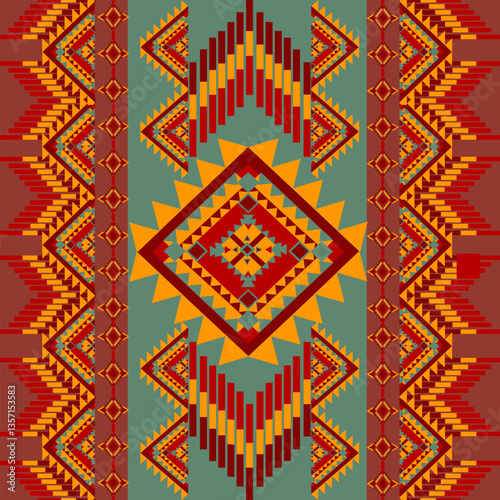 Abstract geometric ethnic pattern design for clothing, fabric, background, wallpaper, wrapping, batik. Knitwear, Pixel pattern, Embroidery style. Tribal vector texture.