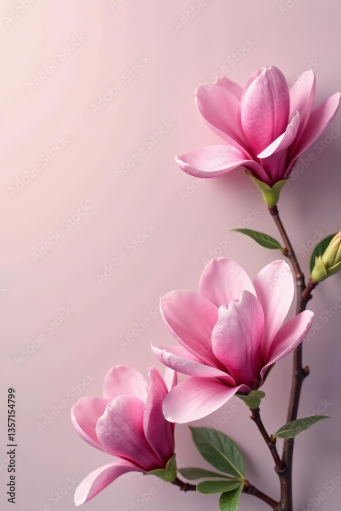 Obraz premium Vibrant spring magnolia flowers in full bloom on a soft pastel background, flowers, floral, bloom