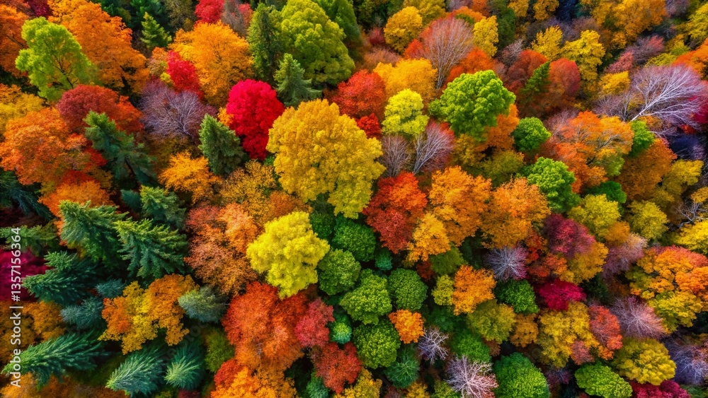Aerial View of Diverse Autumn Leaves: Maple, Oak, Birch, Ginkgo, and More Aerial View of Diverse Autumn Leaves: Maple, Oak, Birch, Ginkgo, and More